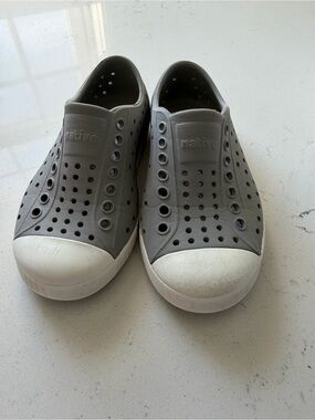 Native Slip-On Shoes in Gray with White Toe Caps